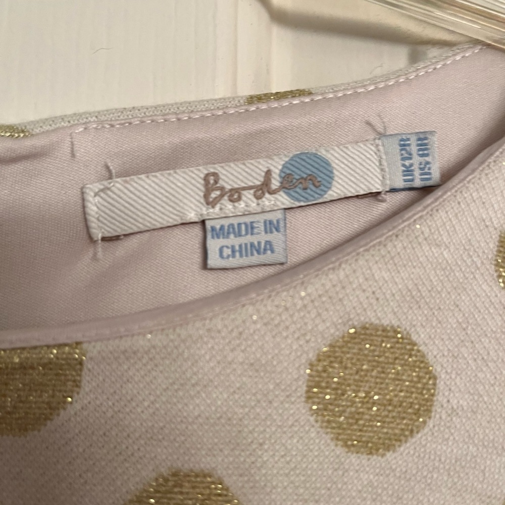 Boden Us 8R Dress Sparkly Gold Dots on Cream Background - Picture 3 of 5